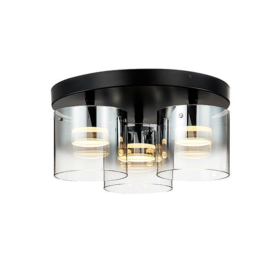 LX-Roundhay LXROUN045BL3FLUS 3 Smoked Glass Shade Bulbs Decorative Flush Ceiling Light