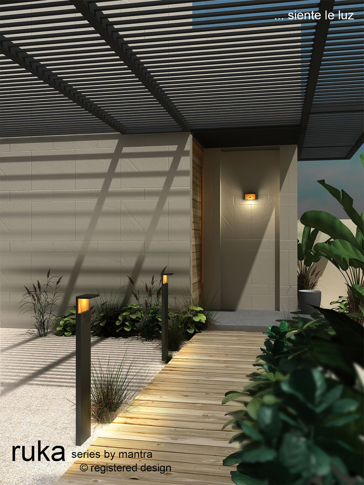 Ruka Motion Sensor Wall Light, Anthracite/Walnut, IP54, 15W LED, 3000K, 900lm, and 3 years of warranty