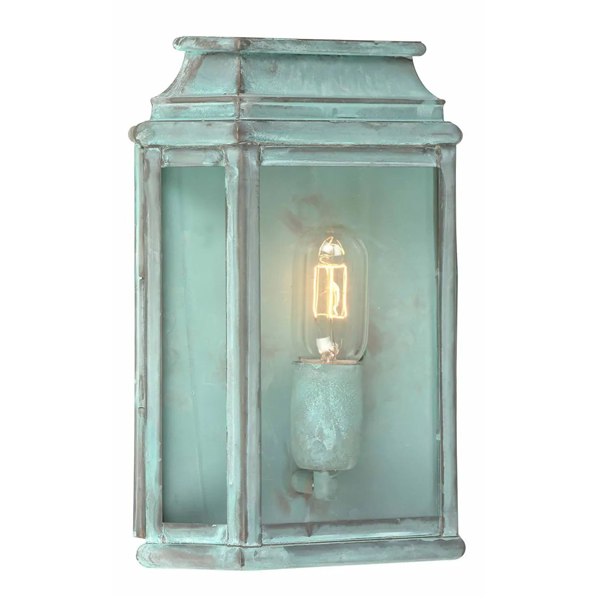 Outdoor Coastal Wall Lantern, 1Lt Solid Brass Verdigris, Elstead ST MARTINS-V