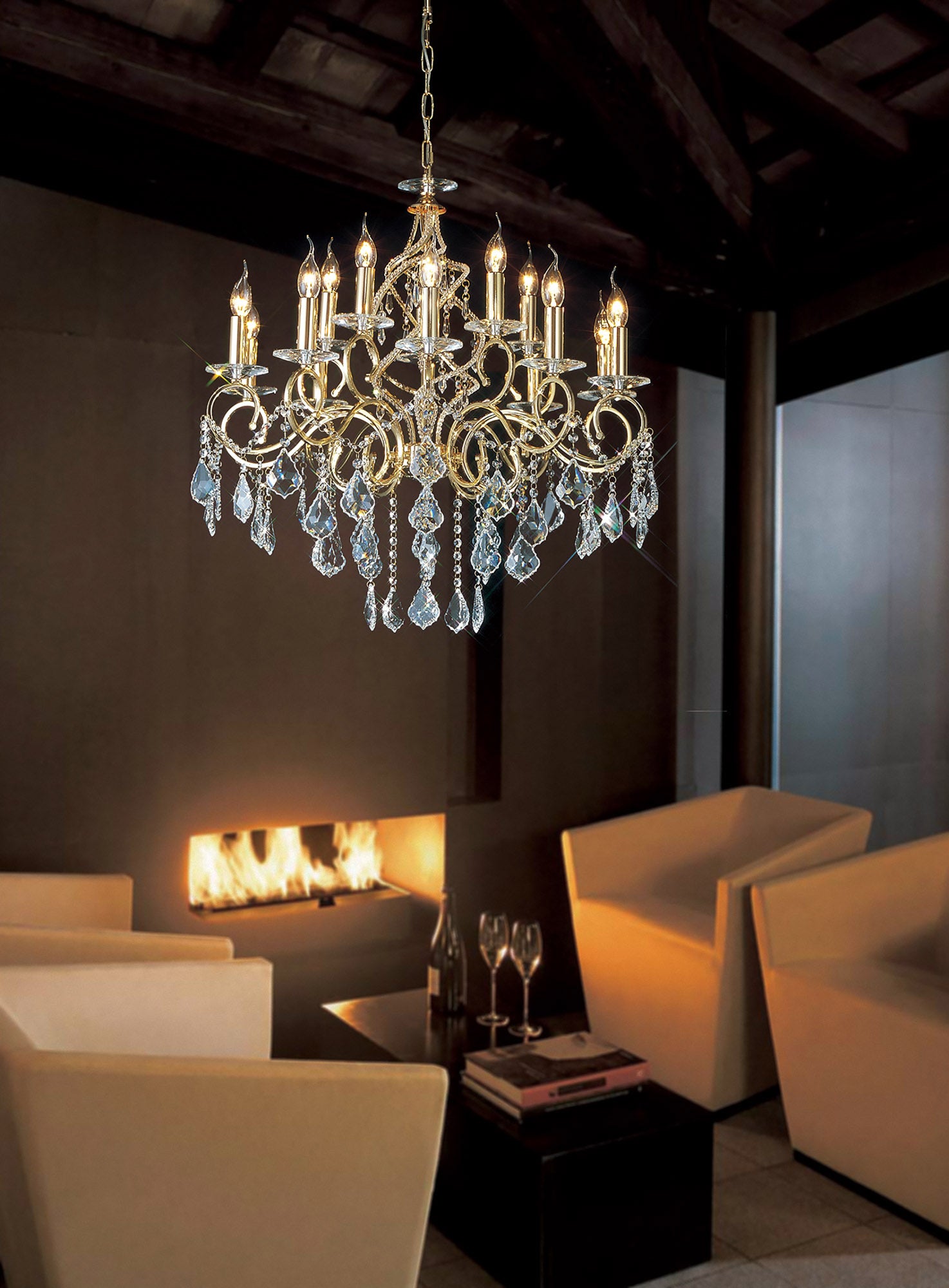 Torino Crystal 18 Light Chandelier by Diyas IL303212+6 with French Gold Frame