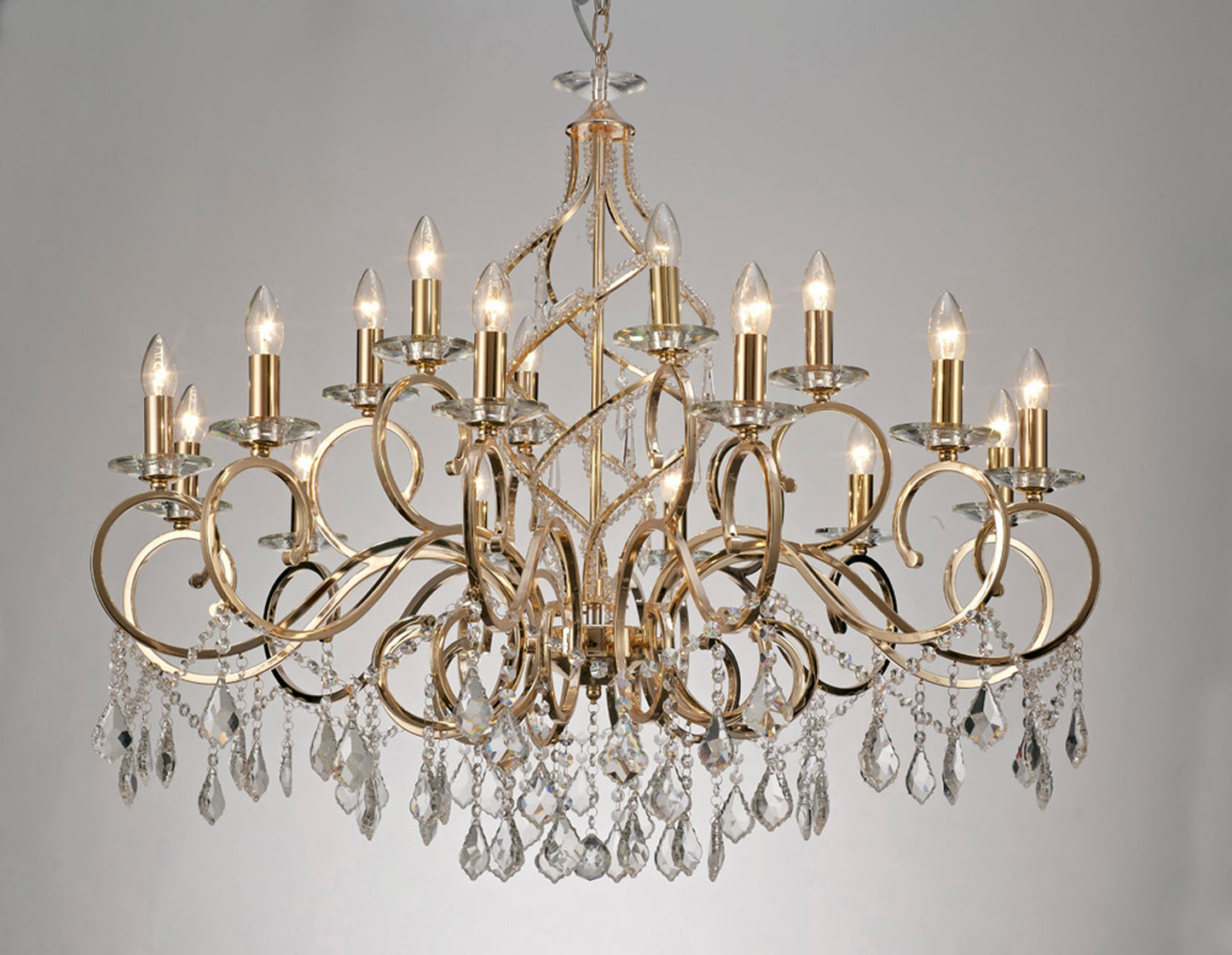Torino Crystal 18 Light Chandelier by Diyas IL303212+6 with French Gold Frame