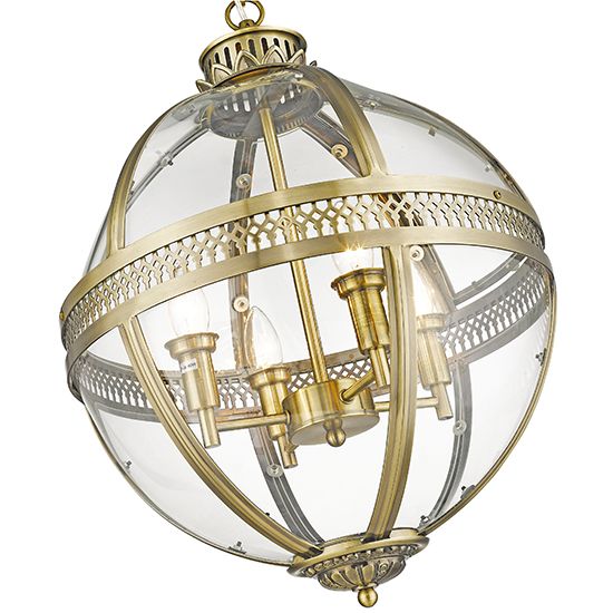 Antique Brass LX-Victoria Round Ceiling Pendant Light with 4 Bulbs LXVICT043AB4PEND