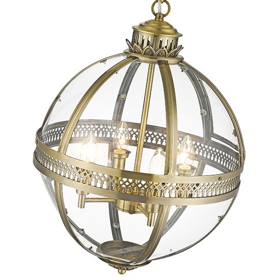 Antique Brass LX-Victoria Round Ceiling Pendant Light with 4 Bulbs LXVICT043AB4PEND