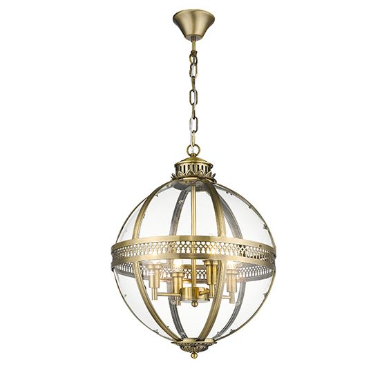 Antique Brass LX-Victoria Round Ceiling Pendant Light with 4 Bulbs LXVICT043AB4PEND