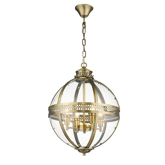 Antique Brass LX-Victoria Round Ceiling Pendant Light with 4 Bulbs LXVICT043AB4PEND