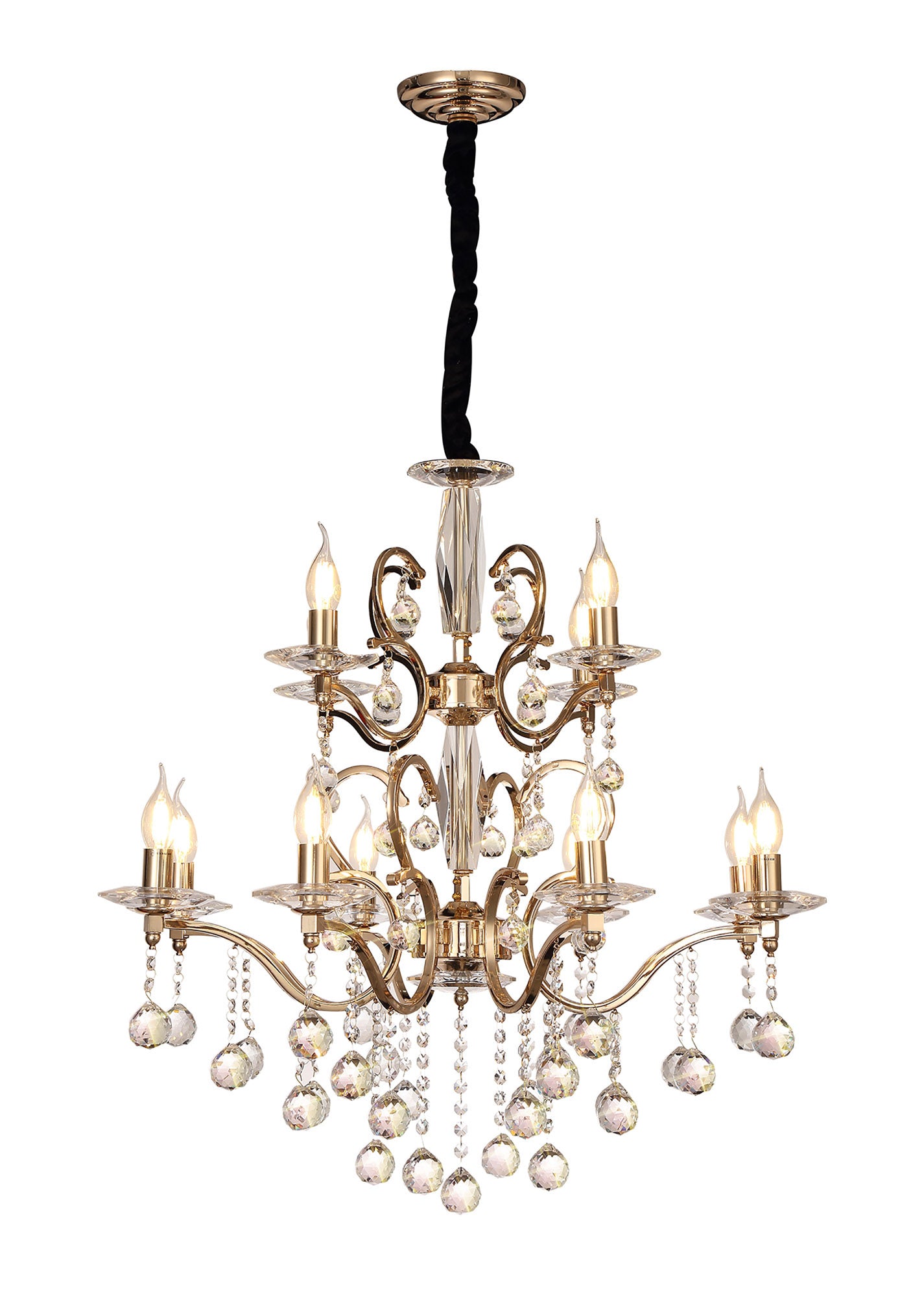 Zinta Pendant 2 Tier 12 Light French Gold Crystal Diyas IL30228+4