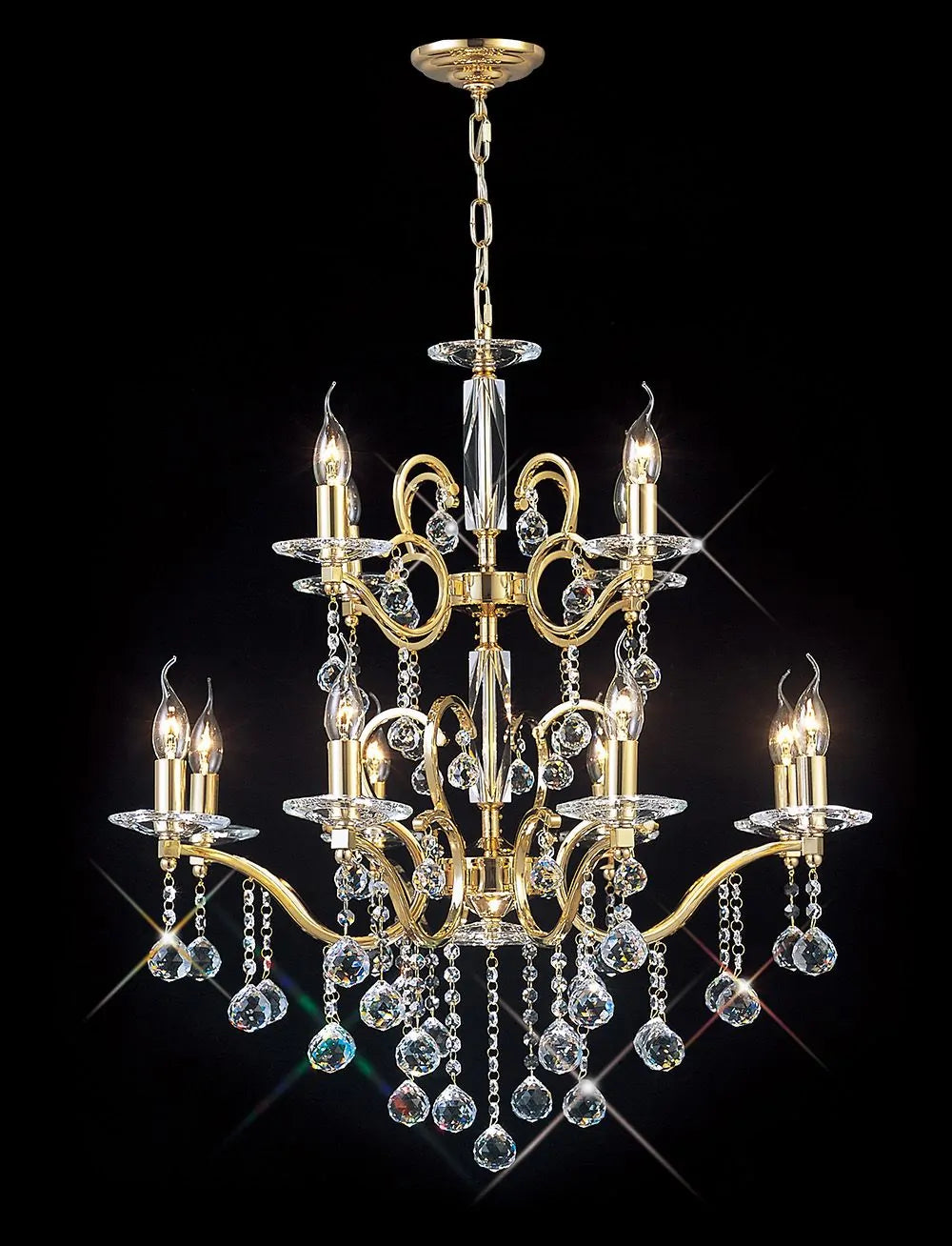 Zinta Pendant 2 Tier 12 Light French Gold Crystal Diyas IL30228+4
