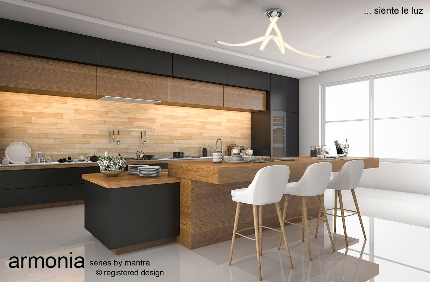 M6723Mantra Armonia Semi Flush Ceiling Fitting 50W LED 3000K 3750lm White Chrome