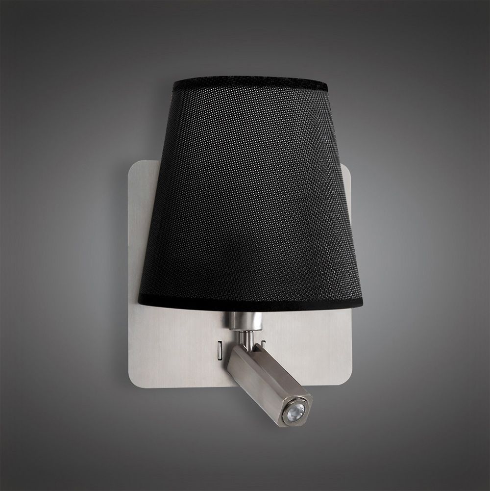 M5231 Mantra Bahia Wall Lamp Large Back Plate 1 Light E27 Reading Light 3W LED Black Shade Satin Nickel 4000K 200lm