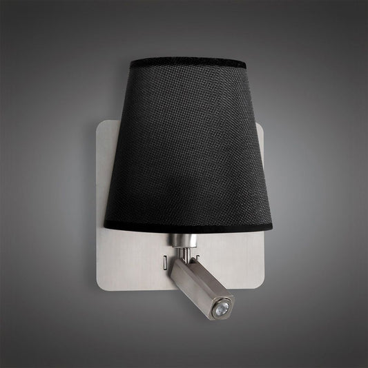 M5231 Mantra Bahia Wall Lamp Large Back Plate 1 Light E27 Reading Light 3W LED Black Shade Satin Nickel 4000K 200lm
