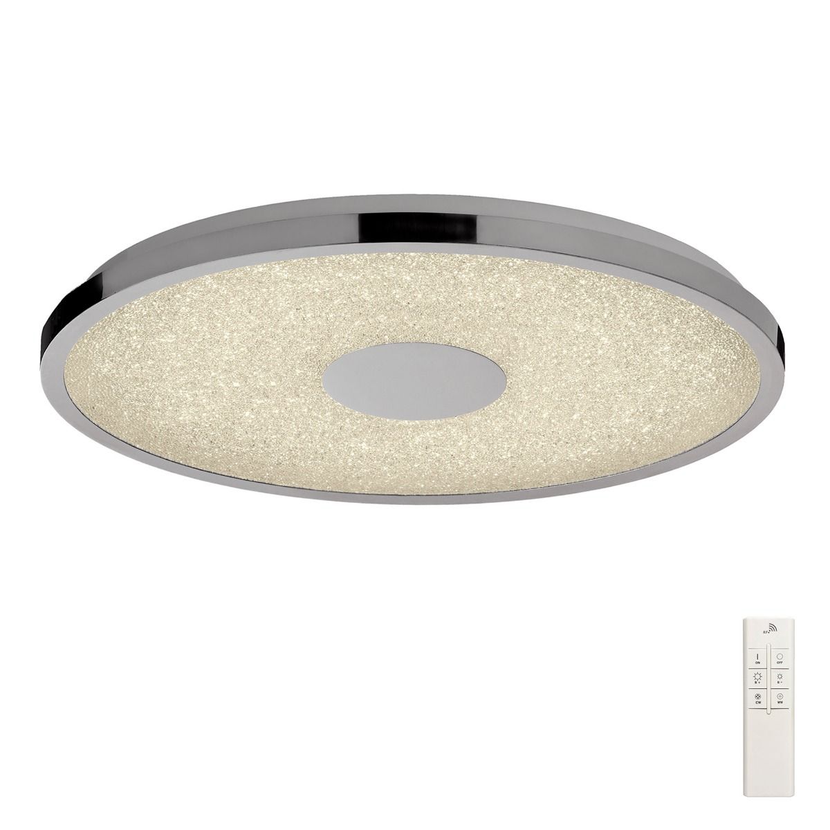 M5930 Mantra Centara 48cm LED Flush Ceiling Fitting Polished Chrome Remote Control Tuneable 3000K-6500K