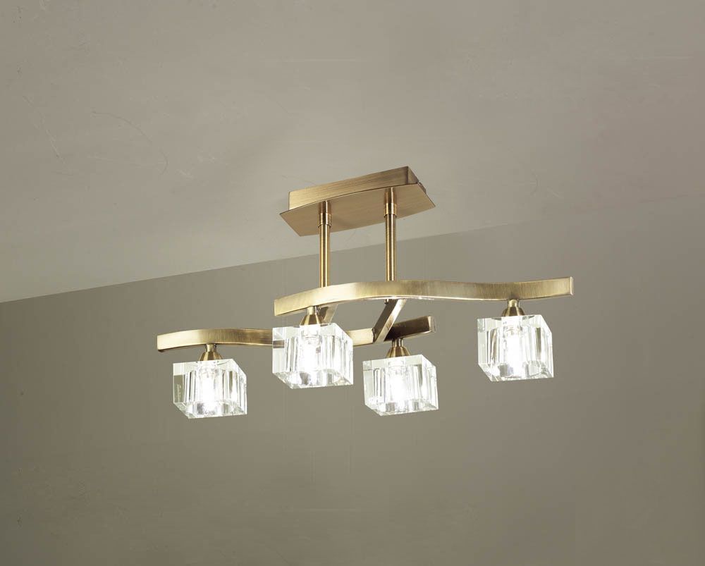 M0967AB Mantra Cuadrax Semi Flush Ceiling 4 Light G9 Antique Brass