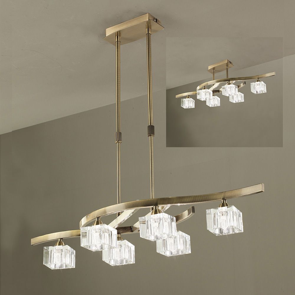 M2357AB Mantra Cuadrax Telescopic Semi Flush 6 Light G9 Antique Brass