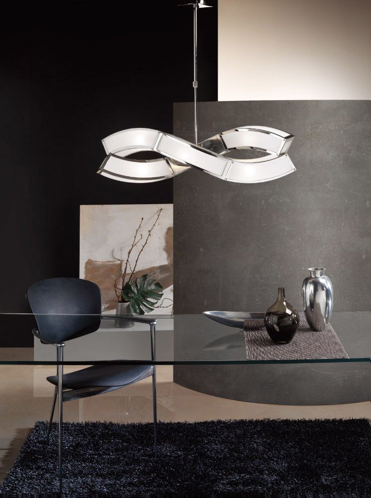 M0388 Mantra Duna E27 Pendant 2 Arm 6 Light E27 Polished Chrome White Acrylic