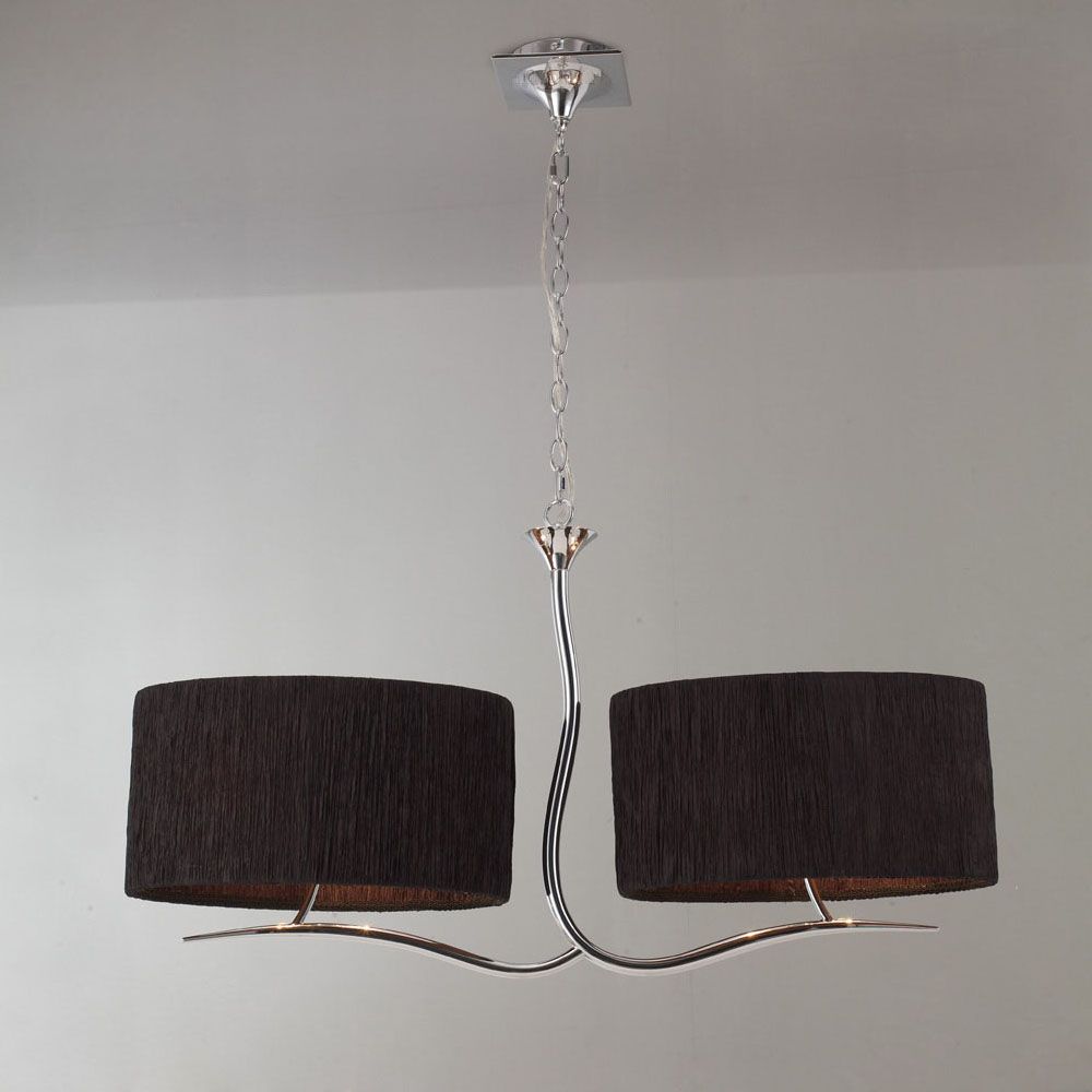 M1130 BS Mantra Eve Pendant Fitting 2 Arm 4 Light E27 Polished Chrome Black Oval Shades