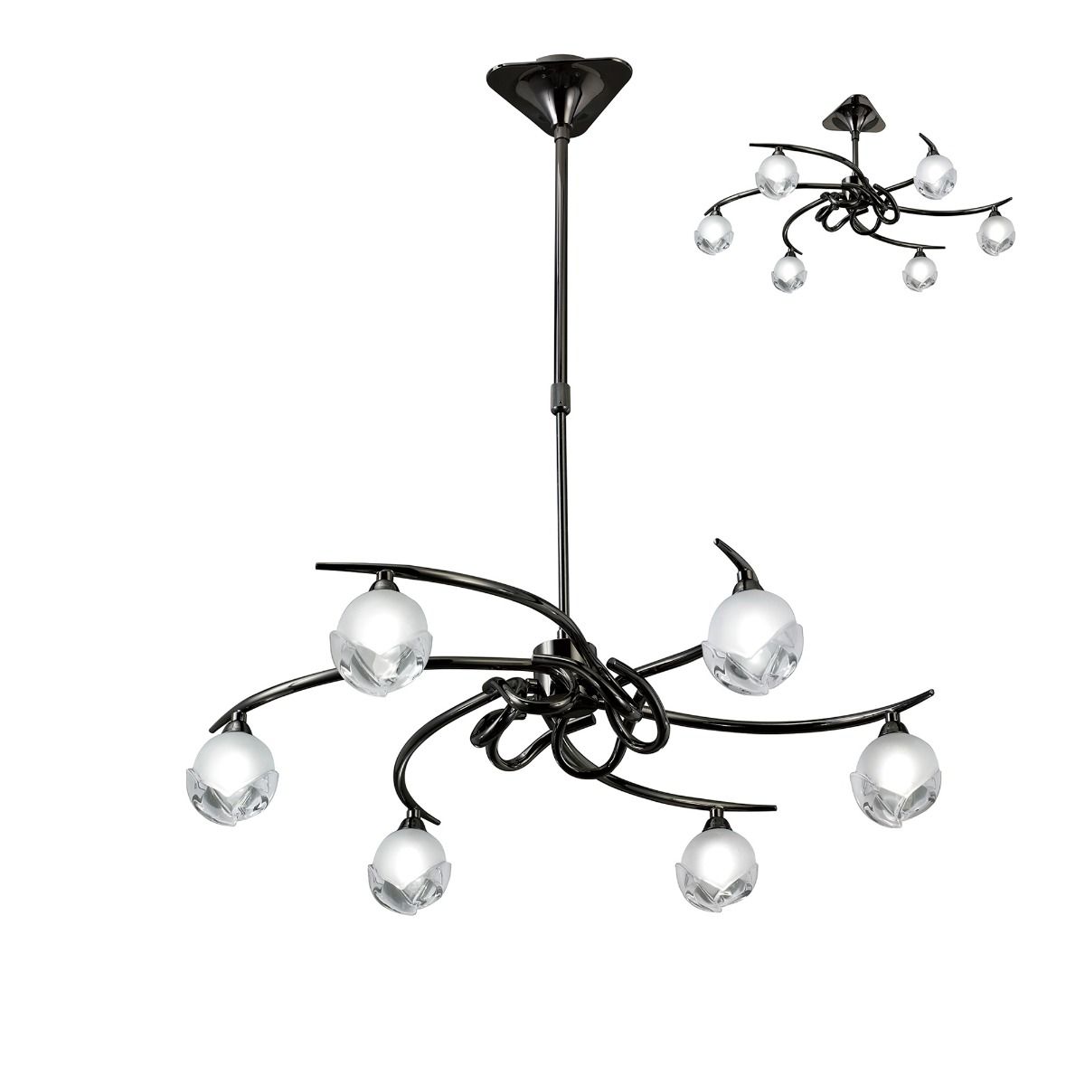 M0801BC Mantra Fragma Telescopic Semi Flush Convertible 6 Light G9 Black Chrome