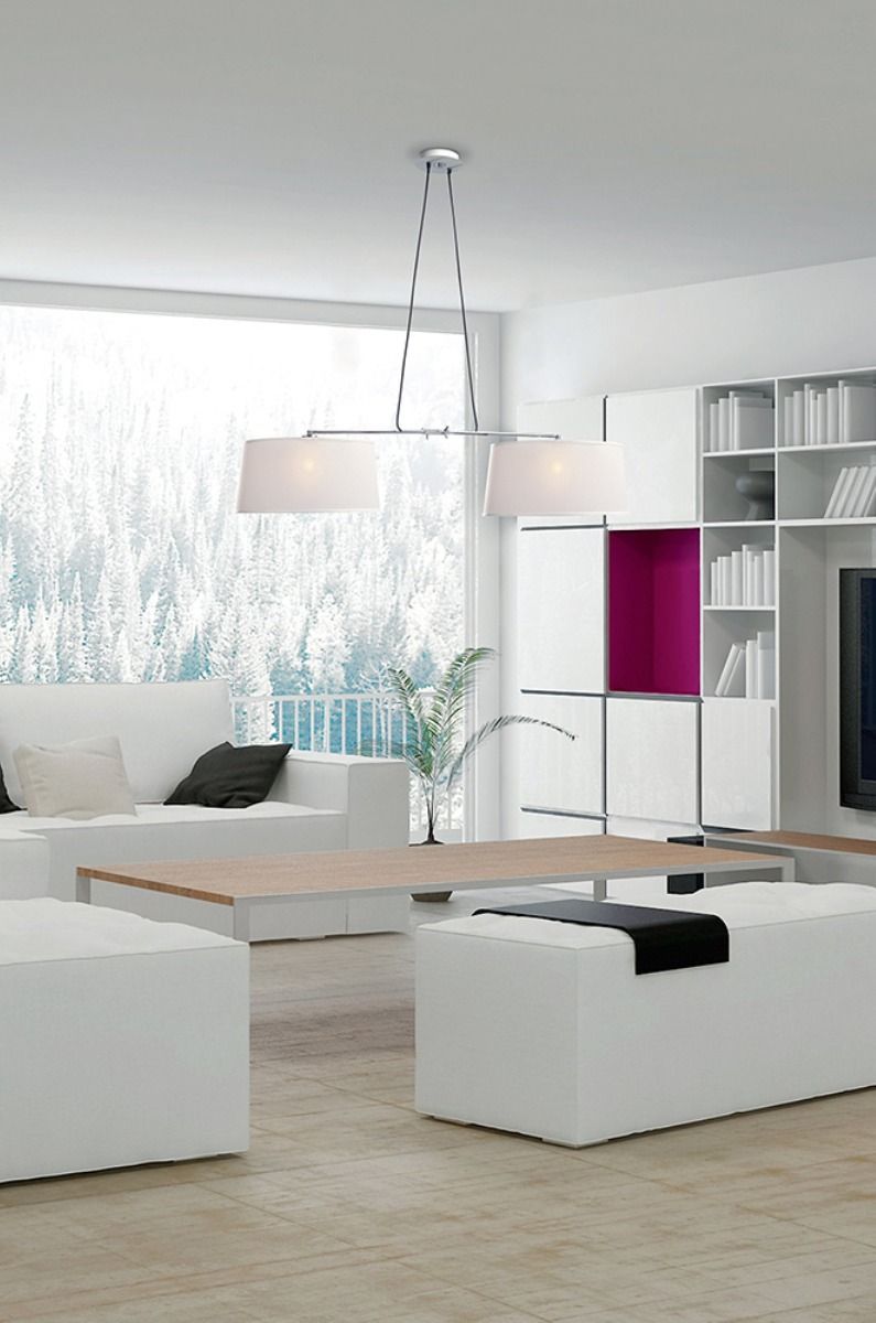 M5306 Mantra Habana Pendant 2 Light Adjustable Body Without Shade E27 Matt White Polished Chrome