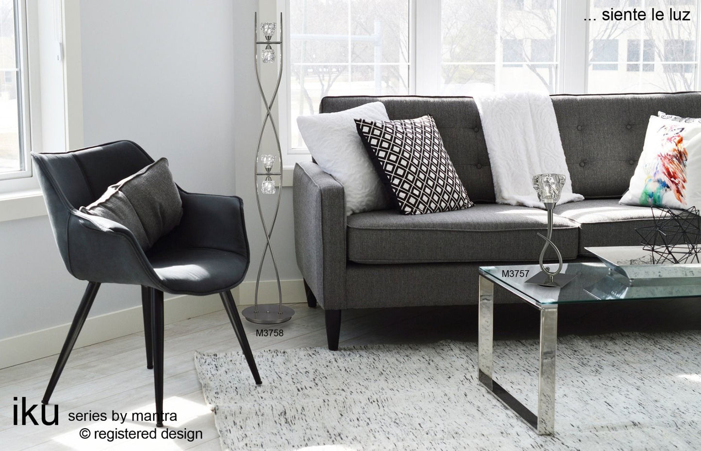 M3758 Mantra Iku Floor Lamp 4 Light G9 Satin Nickel