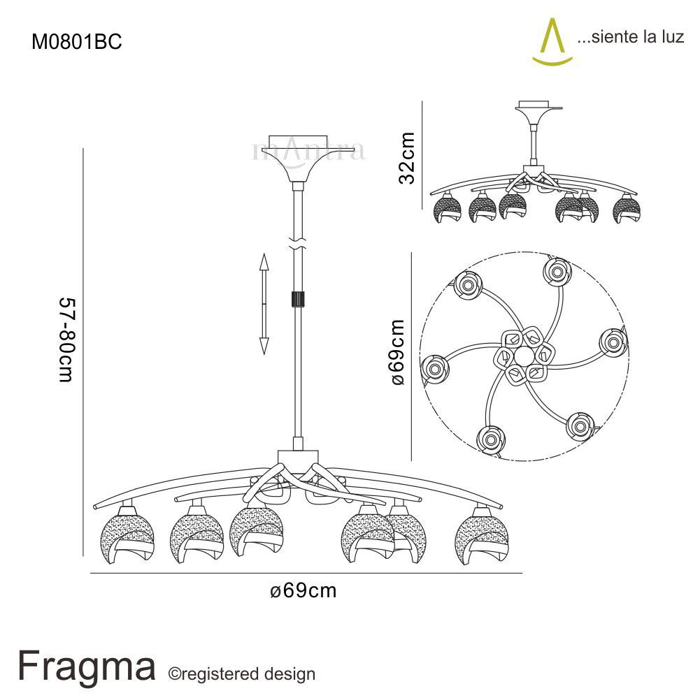 M0801BC Mantra Fragma Telescopic Semi Flush Convertible 6 Light G9 Black Chrome