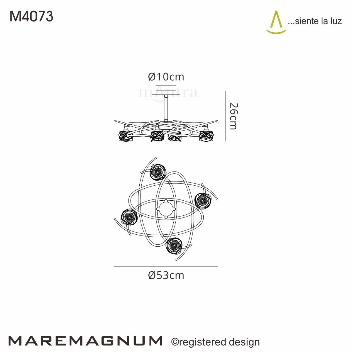 M4073 Mantra Maremagnum 4 Light Semi-Flush Ceiling Fitting G9 Antique Brass