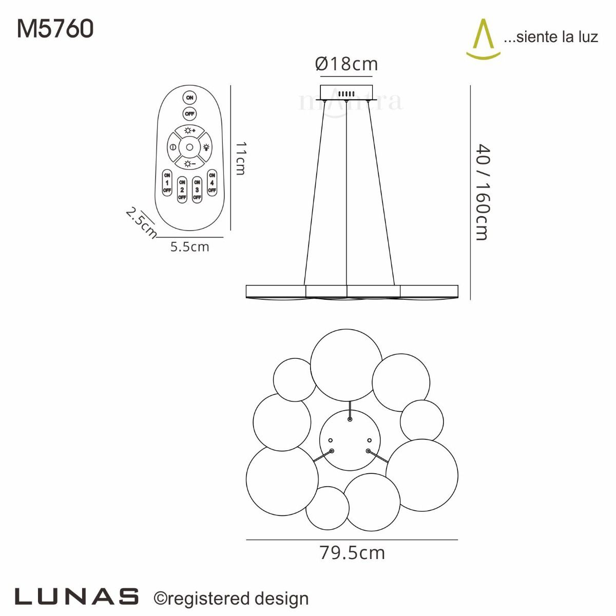 M5760 Mantra Lunas LED Crystal Extra Large Ceiling Pendant White Frame with Remote