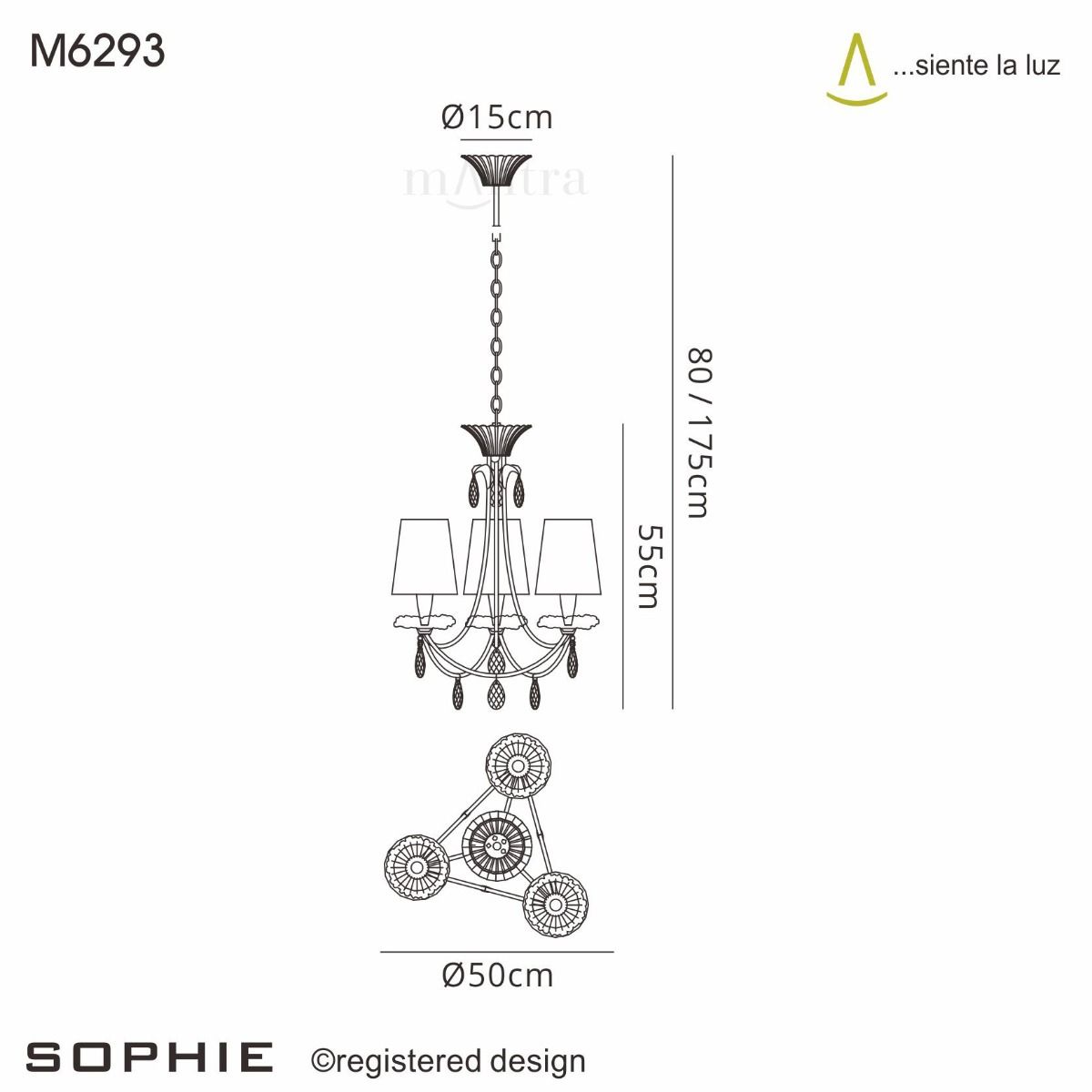 M6293 Mantra Sophie Small 3 Light Gold Chandelier