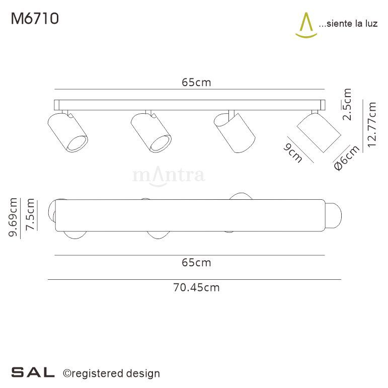 M6710 Mantra Sal Linear Bar 4 Light Spotlight GU10 Matt Black