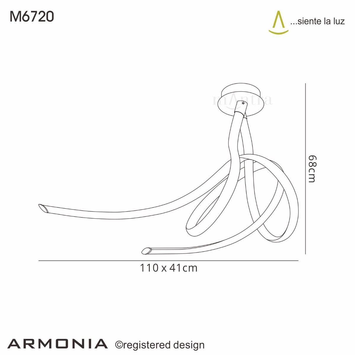 M6720 Mantra Armonia Large Semi Flush Ceiling Fitting 60W LED 3000K 4500lm White Chrome