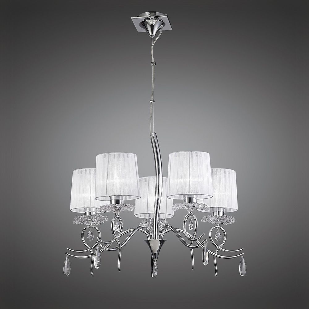 M5271 Mantra Louise 5 Light E27 White Shade Polished Chrome Clear Crystal Pendant
