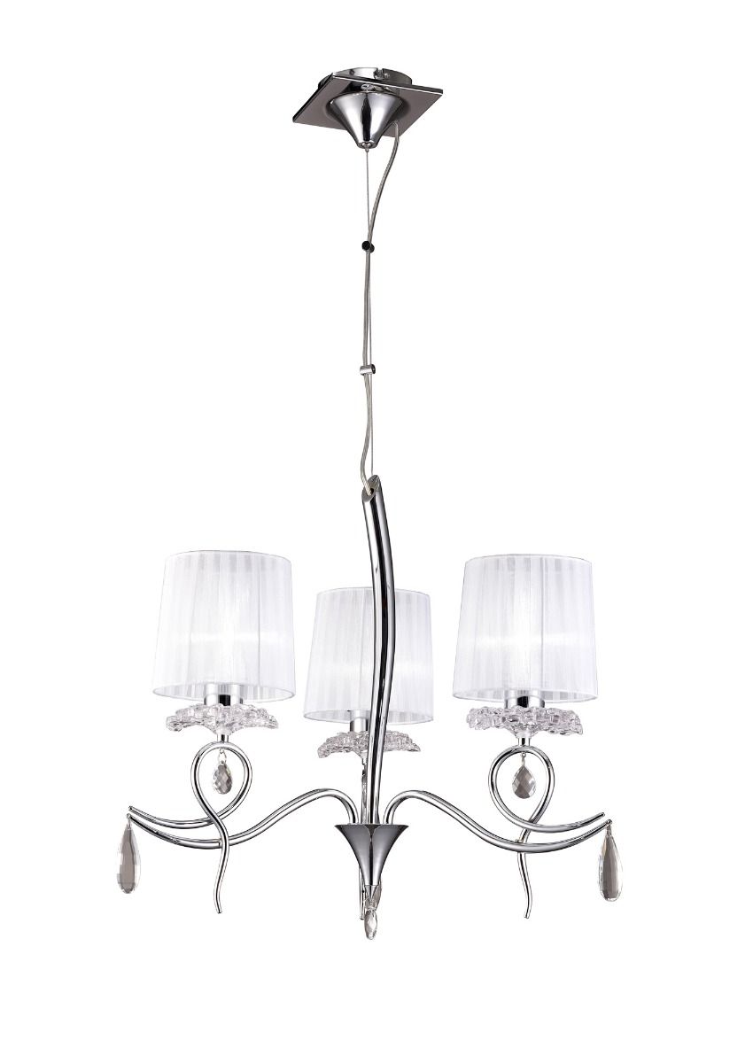 M5273 Mantra Louise 3 Light E27 White Shade Polished Chrome Clear Crystal Pendant