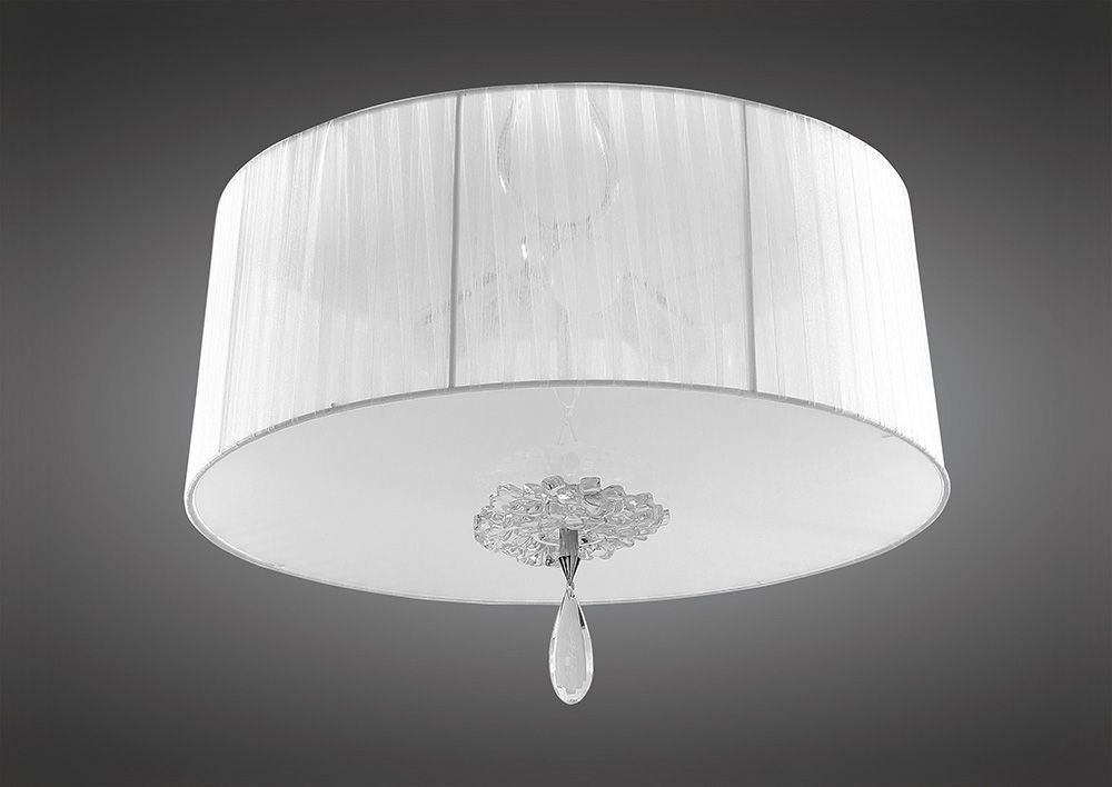 M5275 Mantra Louise 3 Light E27 White Shade Polished Chrome Clear Crystal Flush