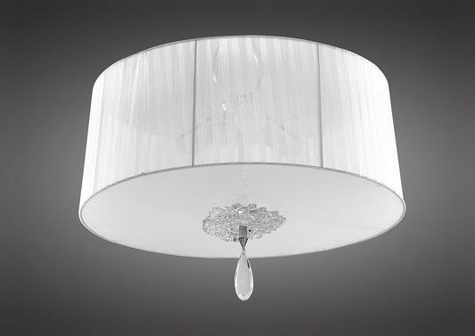 M5275 Mantra Louise 3 Light E27 White Shade Polished Chrome Clear Crystal Flush