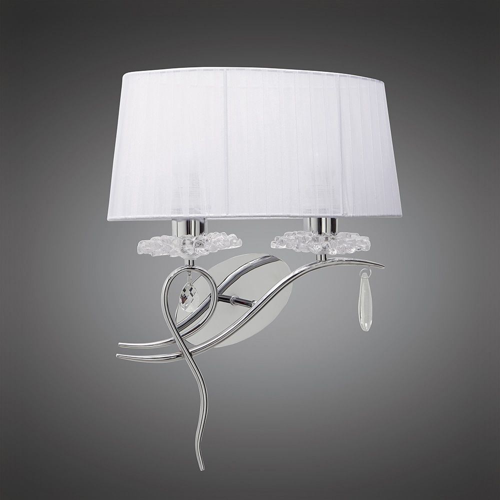 M5276 Mantra Louise Wall Lamp Right 2 Light E27 White Shade Polished Chrome Clear Crystal