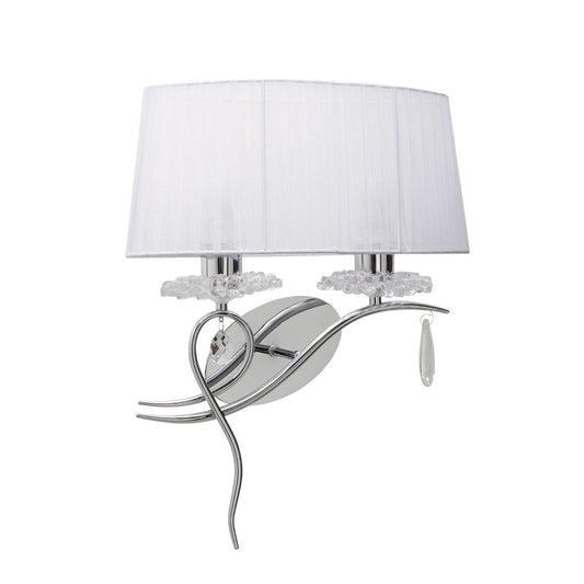 M5276 Mantra Louise Wall Lamp Right 2 Light E27 White Shade Polished Chrome Clear Crystal