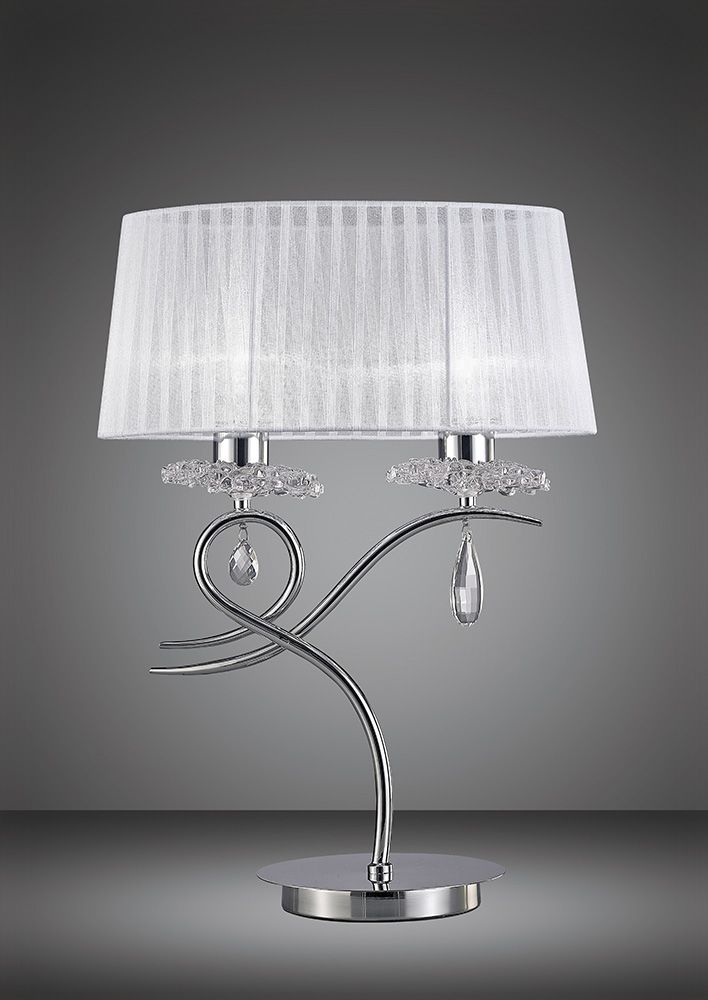 M5278 Mantra Louise Table Lamp 2 Light E27 Large White Shade Polished Chrome Clear Crystal