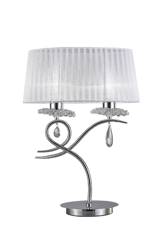 M5278 Mantra Louise Table Lamp 2 Light E27 Large White Shade Polished Chrome Clear Crystal