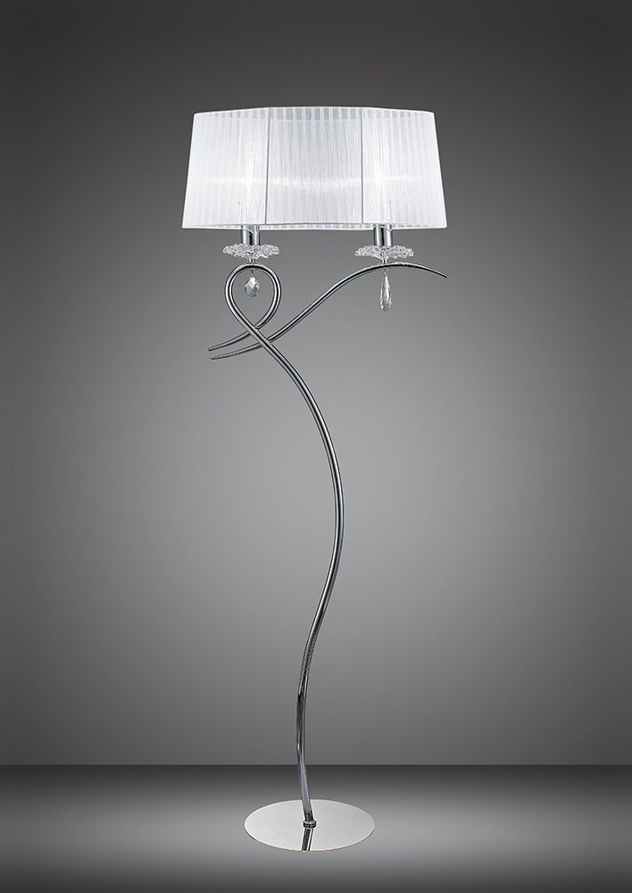 M5280  Mantra Louise Floor Lamp 2 Light E27 White Shade Polished Chrome Clear Crystal