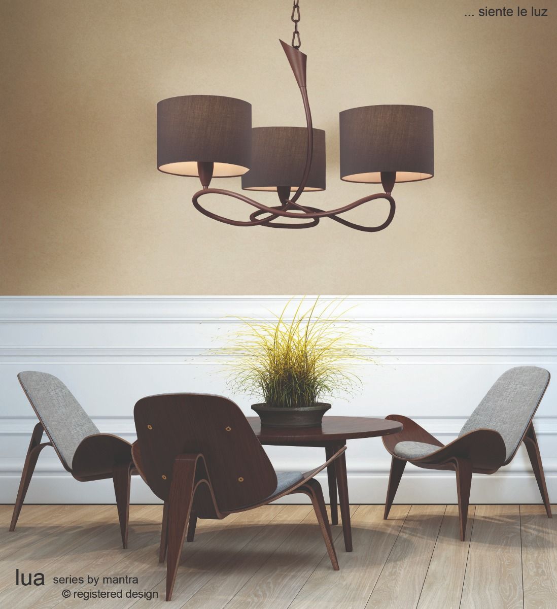 M3686 Mantra Lua Pendant Fitting 3 Light Ash Grey Ash Grey Shades