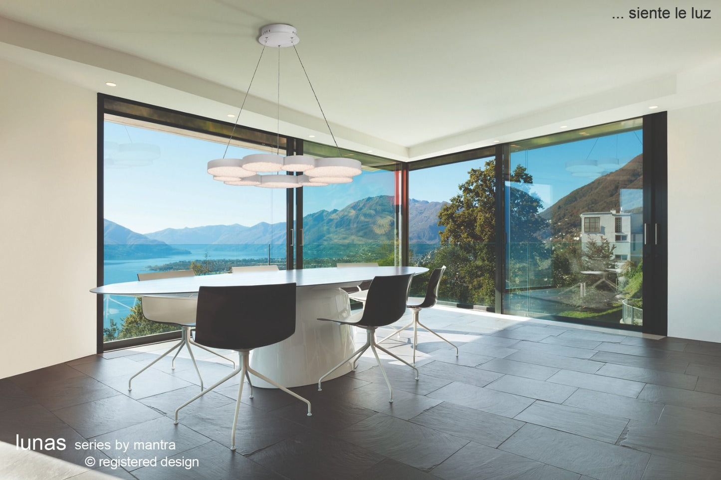 M5760 Mantra Lunas LED Crystal Extra Large Ceiling Pendant White Frame with Remote