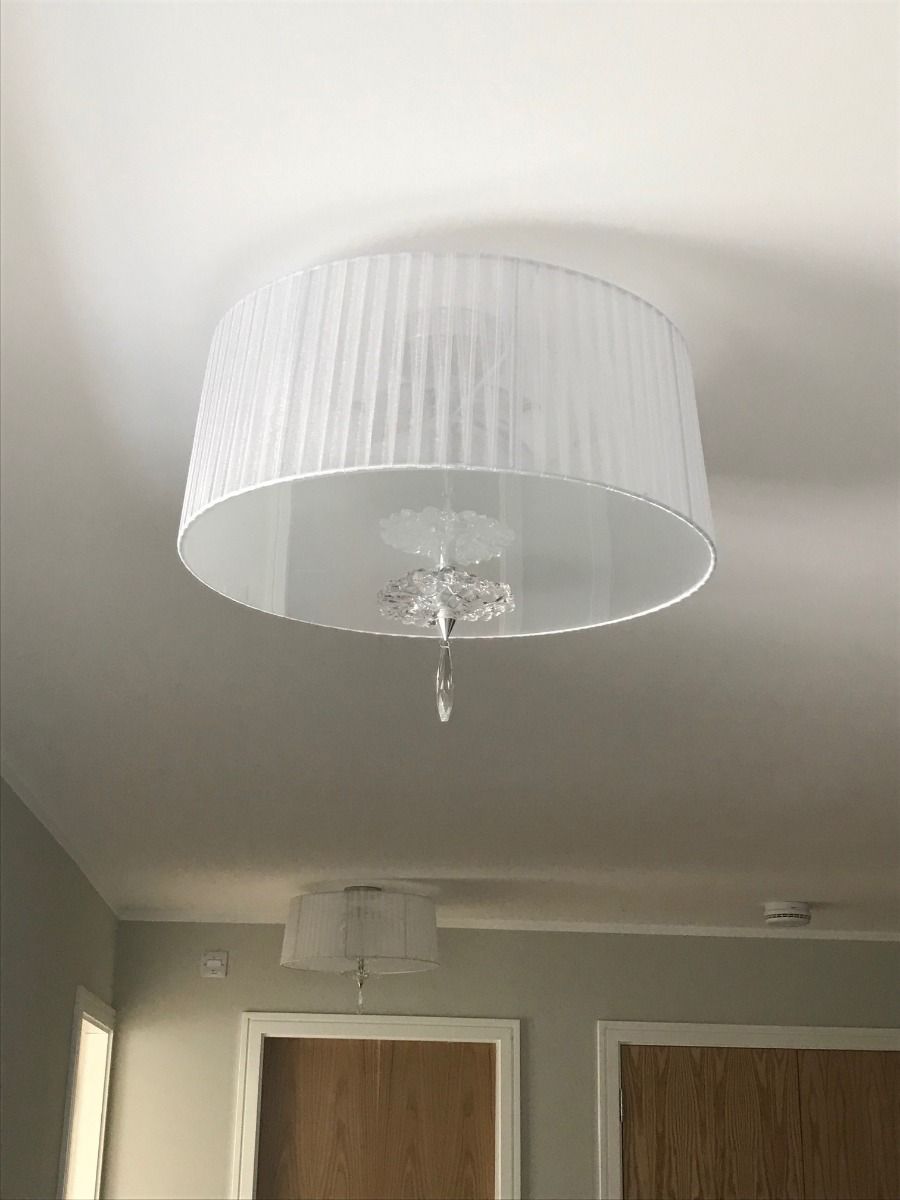 M5275 Mantra Louise 3 Light E27 White Shade Polished Chrome Clear Crystal Flush