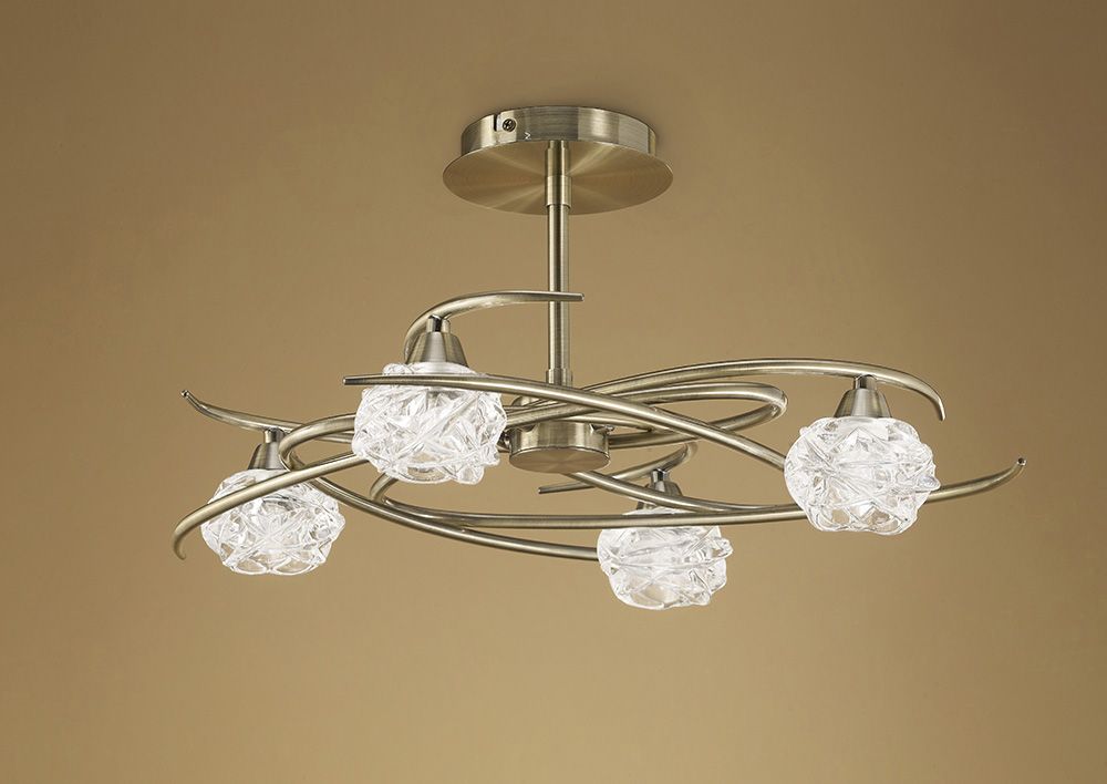 M4073 Mantra Maremagnum 4 Light Semi-Flush Ceiling Fitting G9 Antique Brass