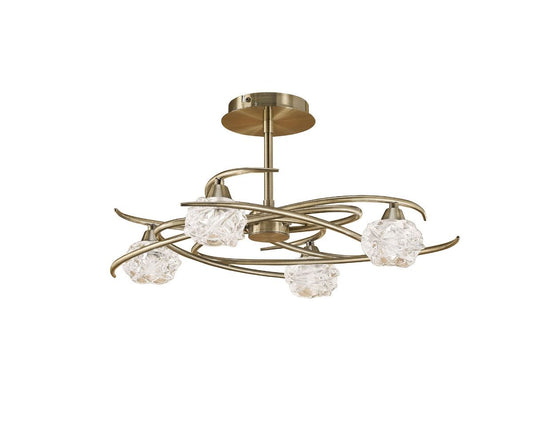 M4073 Mantra Maremagnum 4 Light Semi-Flush Ceiling Fitting G9 Antique Brass