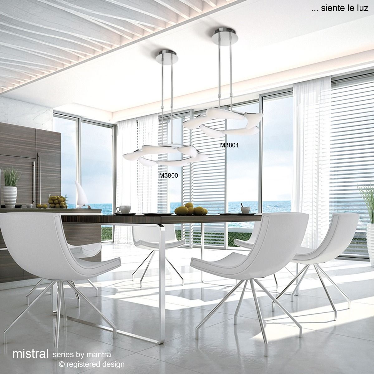 M3800 Mantra Mistral Telescopic Pendant Fitting LED Polished Chrome Frosted Acrylic