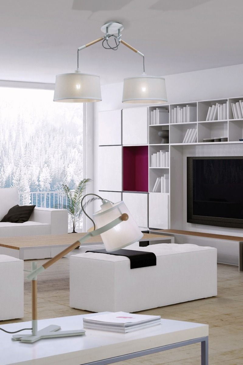 M4922 Mantra Nordica Table Lamp White Shade 1 Light E27 Matt White Beech Ivory White Shade