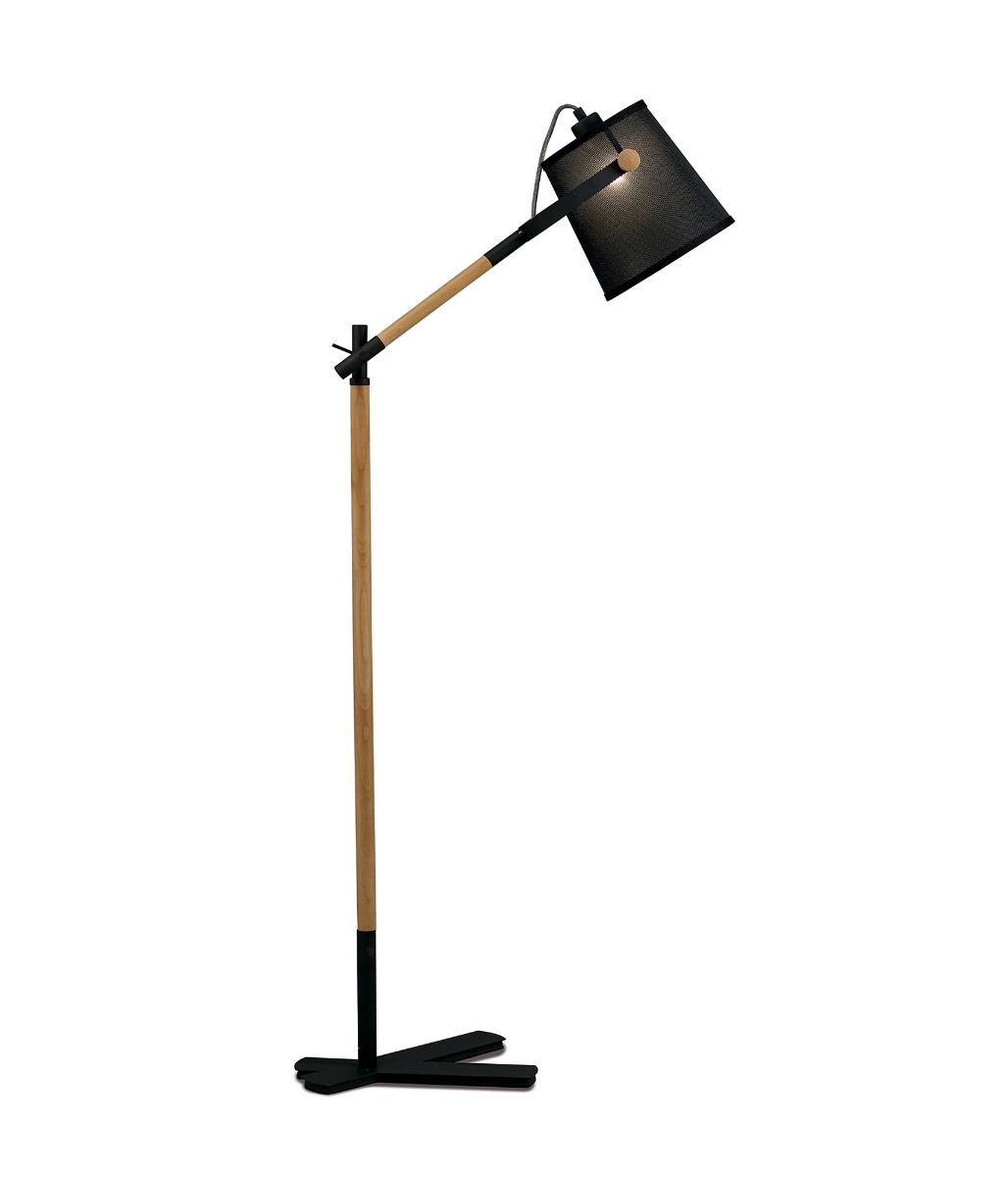 M4921 Mantra Nordica Floor Lamp Black Shade 1 Light E27 Matt Black Beech Black Shade