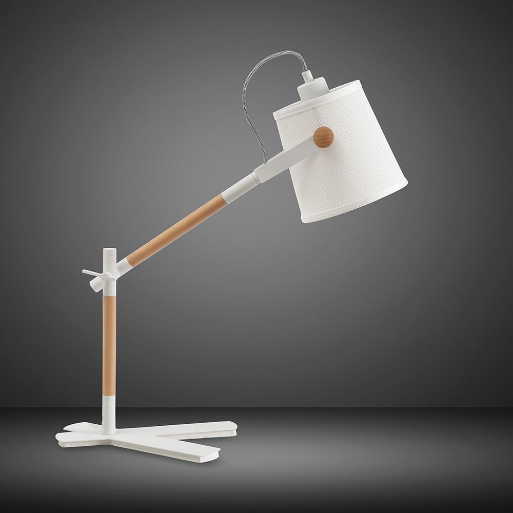 M4922 Mantra Nordica Table Lamp White Shade 1 Light E27 Matt White Beech Ivory White Shade