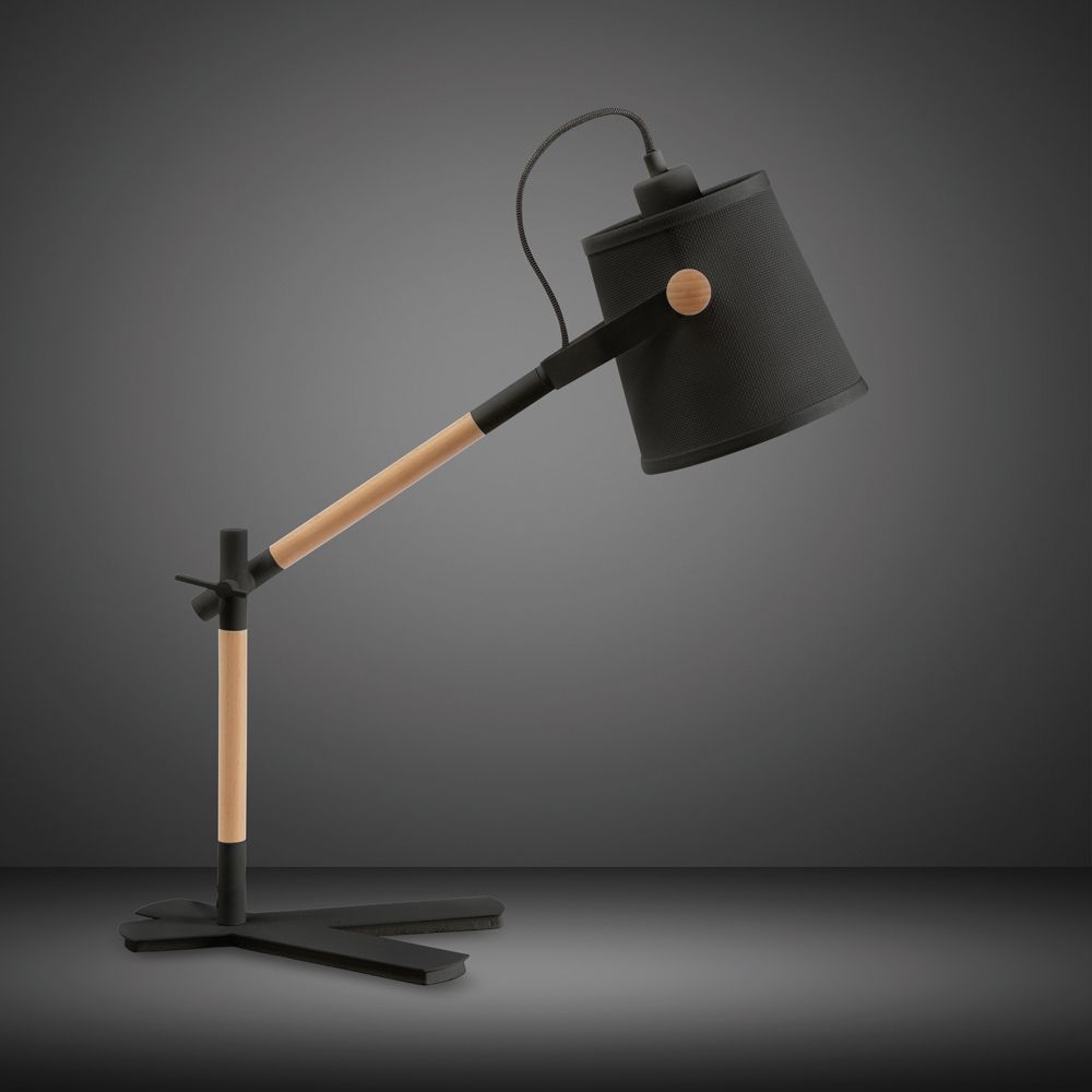 M4923 Mantra Nordica Table Lamp Black Shade 1 Light E27 Matt Black Beech Black Shade