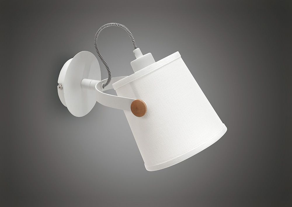 M4924 Mantra Nordica Wall Lamp White Shade 1 Light E27 Matt White Beech Ivory White Shade