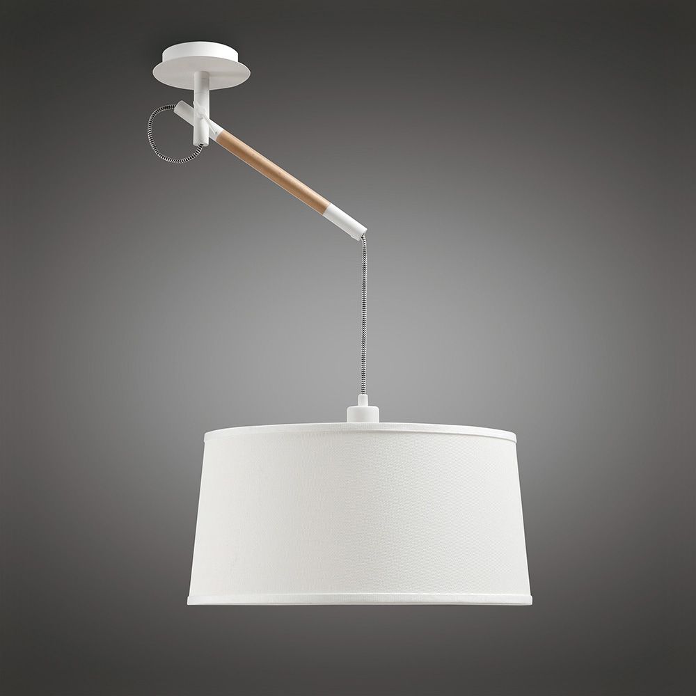 M4928 Mantra Nordica Multi Position Pendant White Shade 1 Light E27 Matt White Beech Ivory White Shade