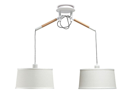 M4930 Mantra Nordica Pendant White Shade 2 Light E27 Matt White Beech Ivory White Shades